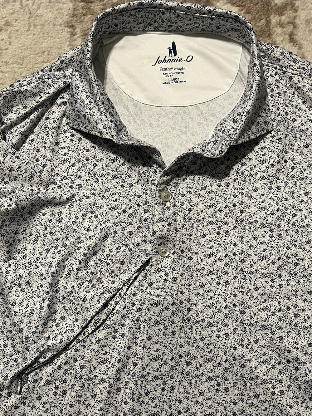 Johnnie-O Mens Large Featherweight Floral Performance Golf Polo Shirt White L
